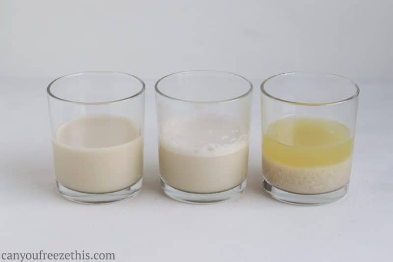Comparaison de lait d'amande congelé